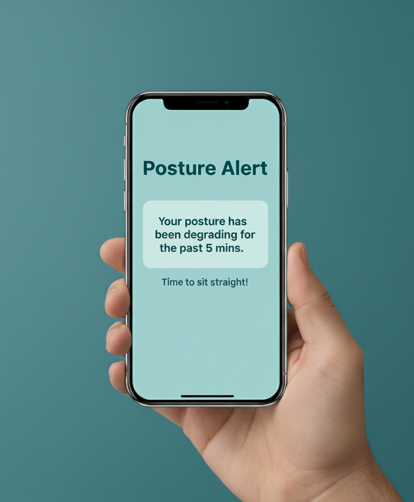 A smartphone showing a posture alert notification